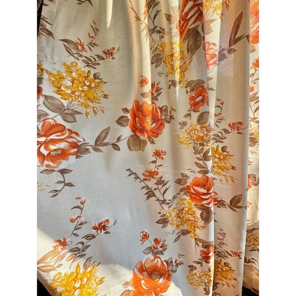 Vintage 60s curtain, semi-sheer yellow orange floral, single pleated panel - Picture 4 of 10